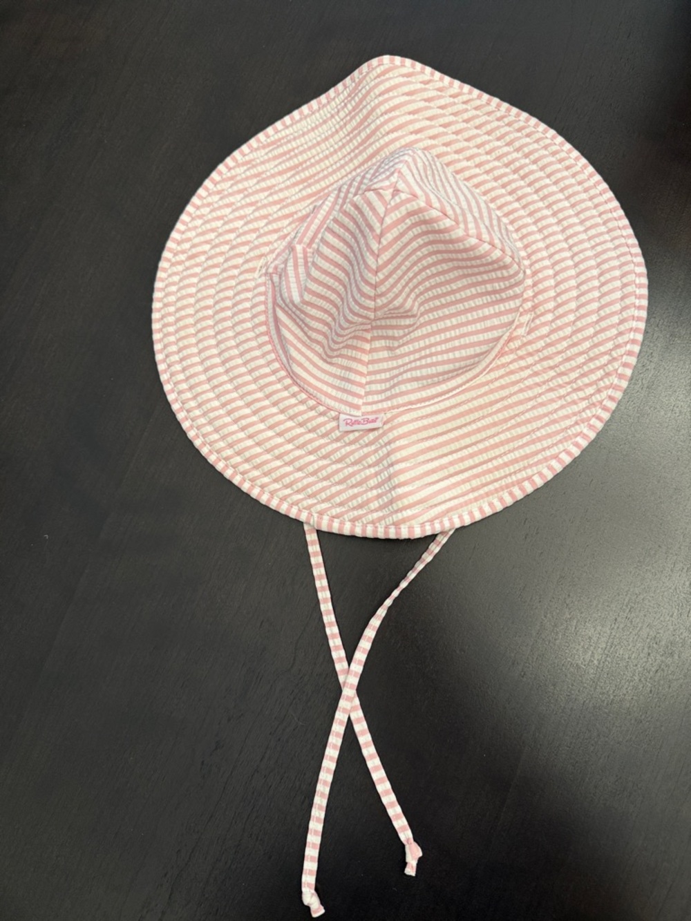 Ruffle Butts Swim Hat in Pink Seersucker, size 0-12 mos